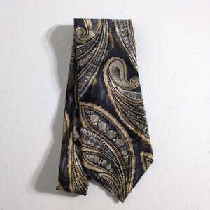 Oscar De La Renta Silk Tie Mens Gold Paisley Couture Collection